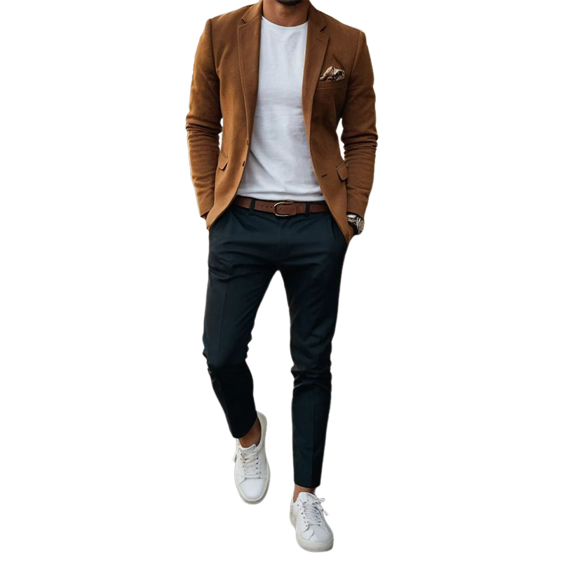 Men's Business Two-Button Notched Lapel Suede Blazer MTA1354H0U