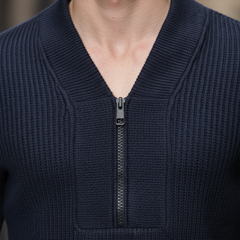 Men's Retro Cotton Yarn Knit Half-Zip Slim Fit Sweater MTA1014L2P