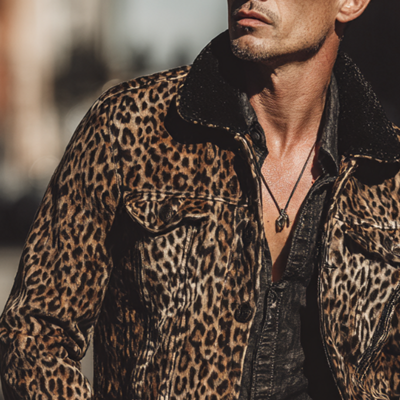 Men's Leopard Print Patchwork Solid Color Jacket MTA1490H3X