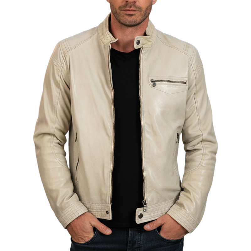 Men's Classic Stand-up Collar PU Leather Zip-up Jacket MTA2271I7U