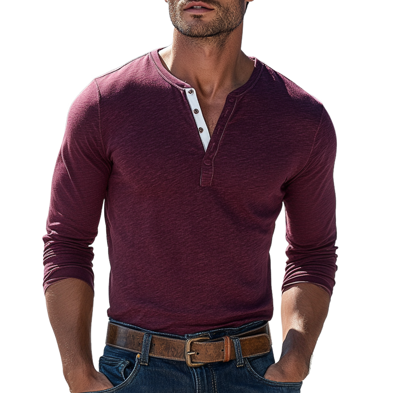 Herre Colorblock Henley Collar Langermet T-skjorte 46732526Z