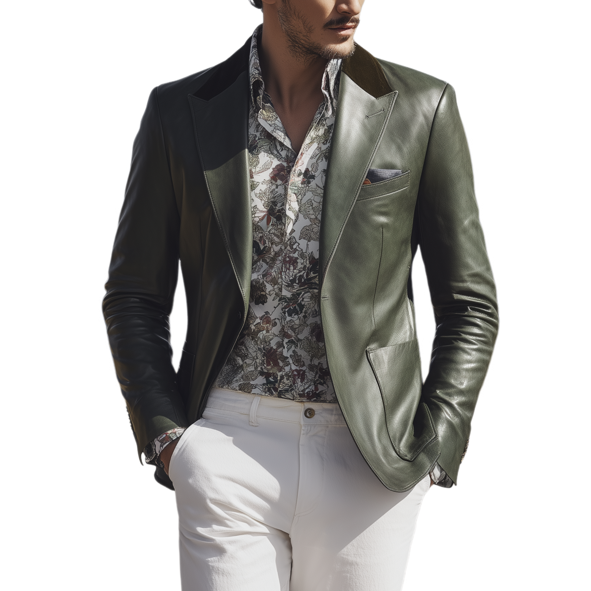 Men's Classic Retro Western Style PU Leather Single-breasted Blazer MTA0346I7K
