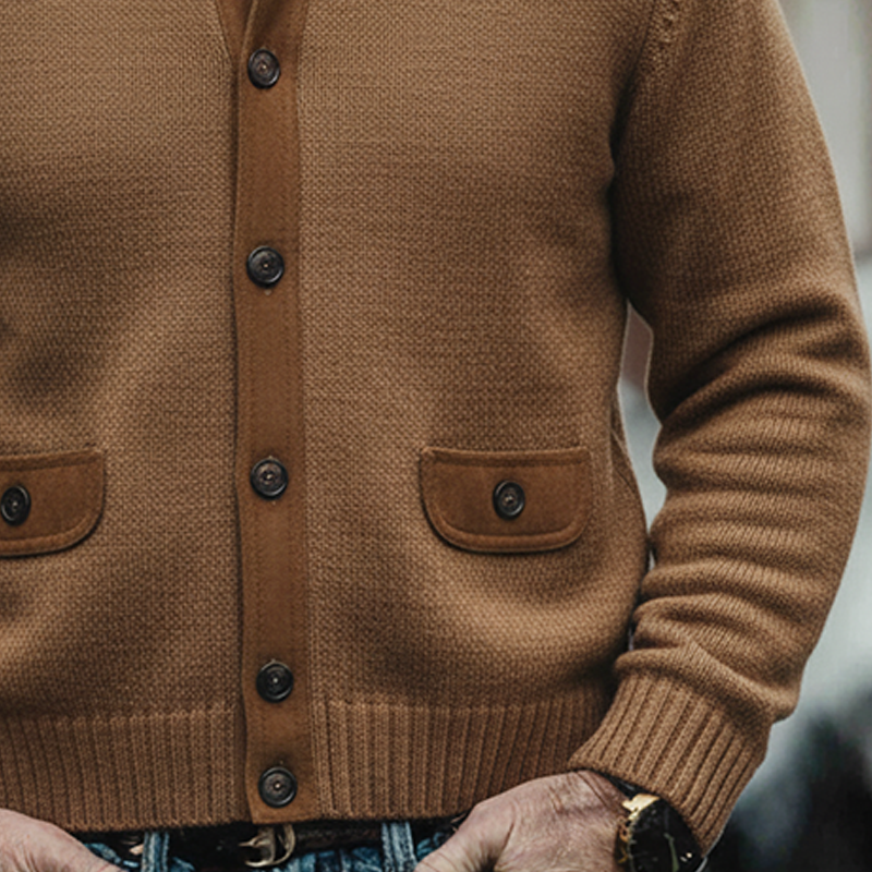 Men's Solid Color Patchwork Knit Stand Collar Button Cardigan MTA1377K6X