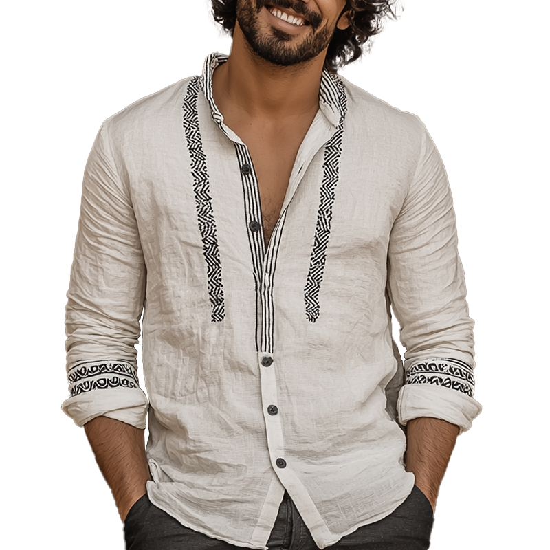 Men's Summer Printed Cotton Blend Long Sleeve Shirt MTA1564G8P