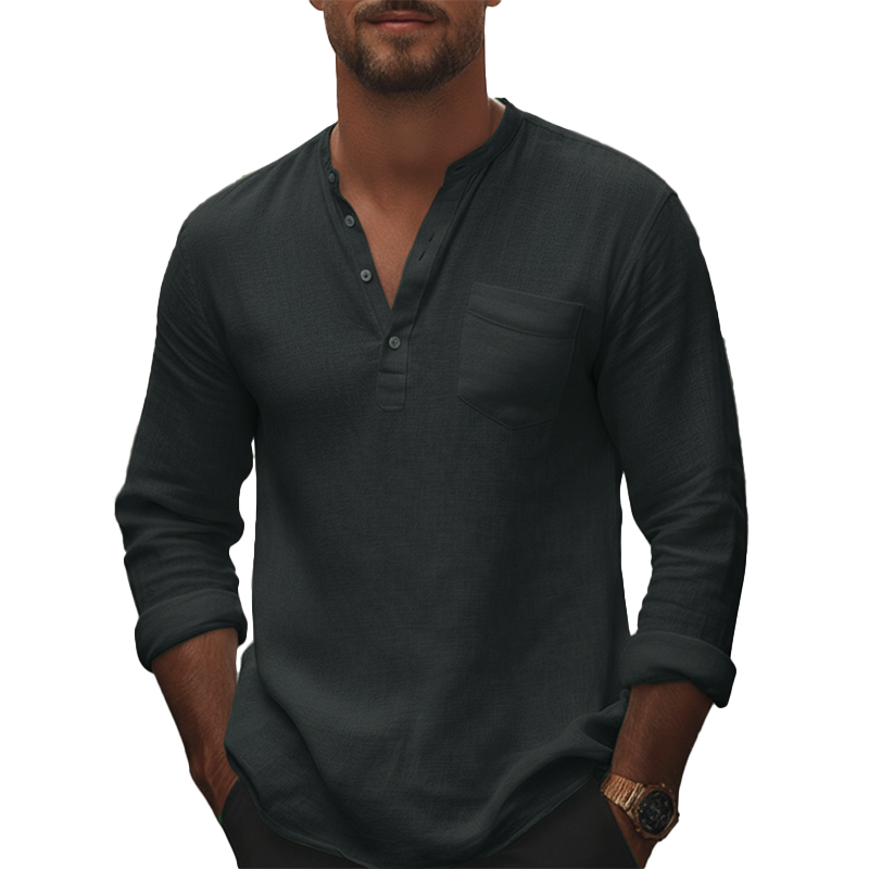 Men's Spring Fashion Pure Cotton Long-sleeved Henley Shirt MTZ2071A2P