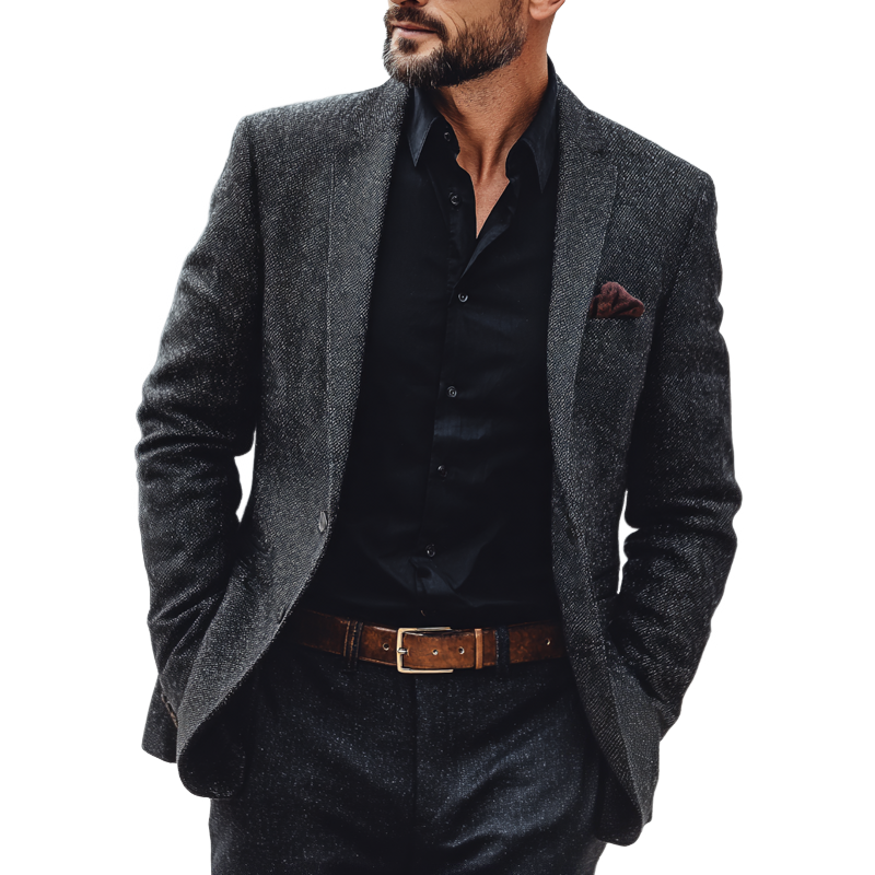 Men's Heathered Fabric Notch Lapel Two Buttons Blazer MTA1450H1Z