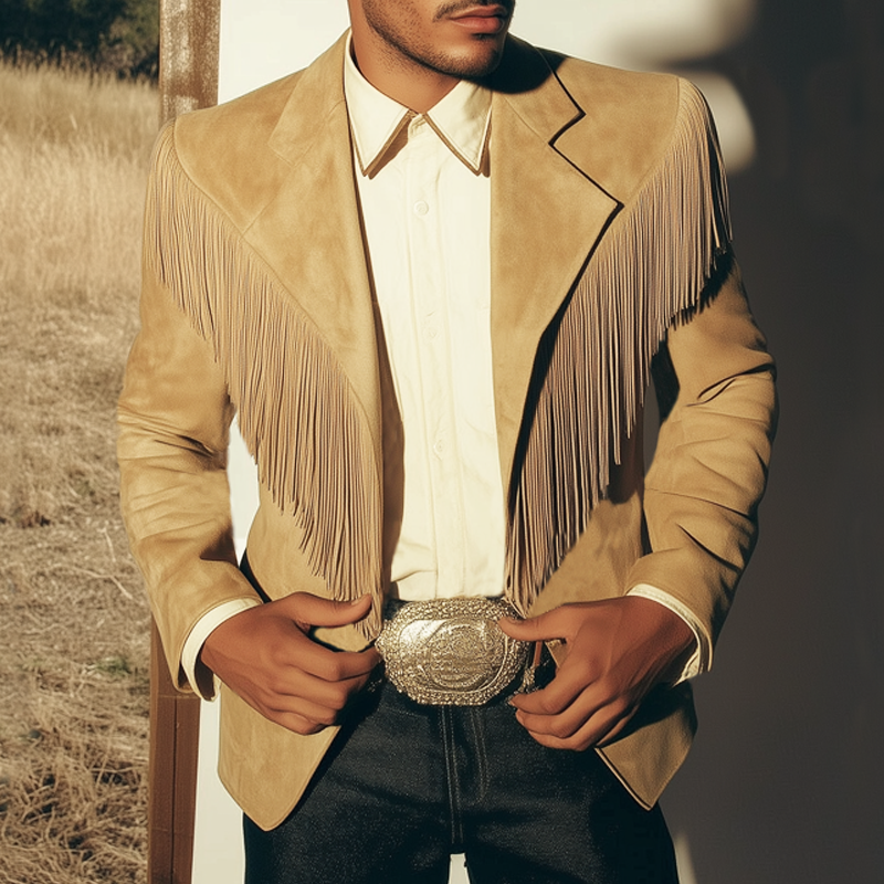 Men's Classic Western Style Fringed Suede Two-Button Blazer MTA2780H2U