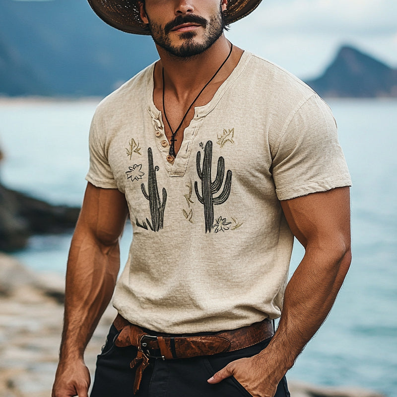 Men's Casual Cactus Print Short Sleeve T-Shirt MTA2967D4X
