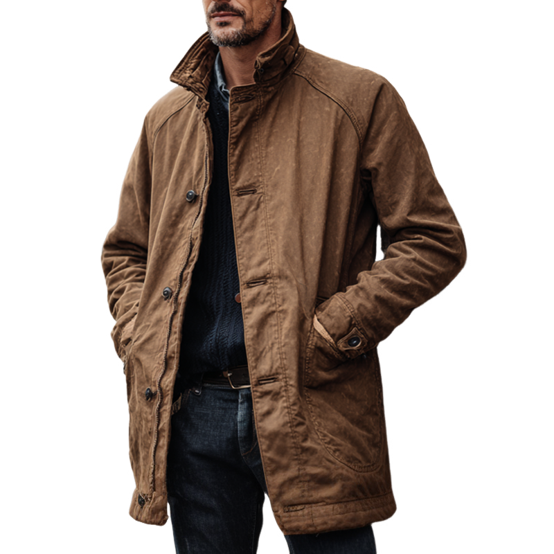 Men's Vintage Distressed Cotton Lapel Single-breasted Loose Trench Coat MTA1310H6X