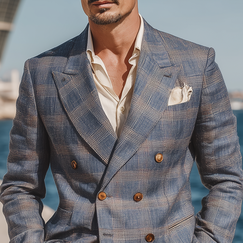 Men's Check Print Double Breasted Blazer MTA1735G0X