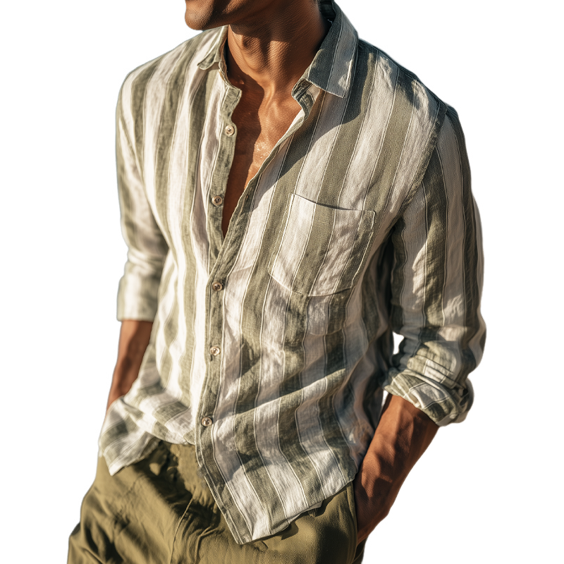 Men's Summer Classic Vertical Striped Casual Long-sleeved Shirt MTA0749G7U