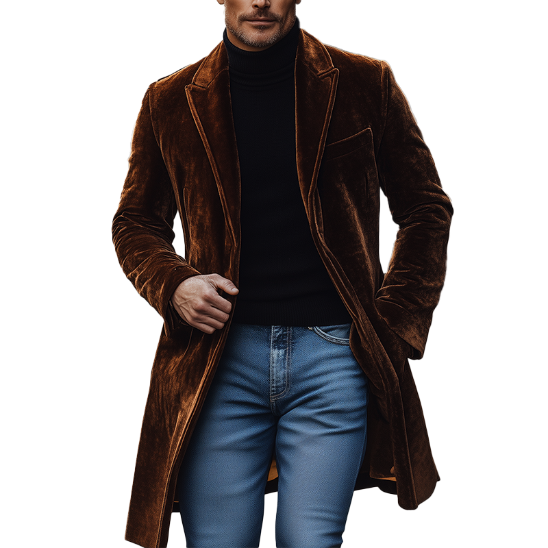 Men's Retro Simple Glossy Velvet Mid-Length Warm Coat MTA0407K4P
