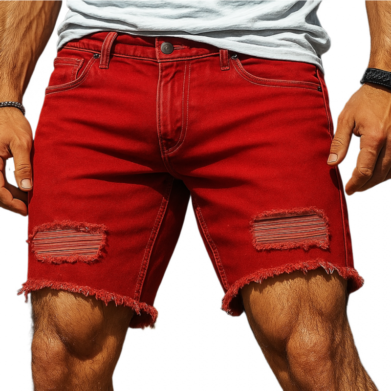 Men's Fashion Washed Ripped Solid Color Slim Fit Denim Shorts MTA1619F2M