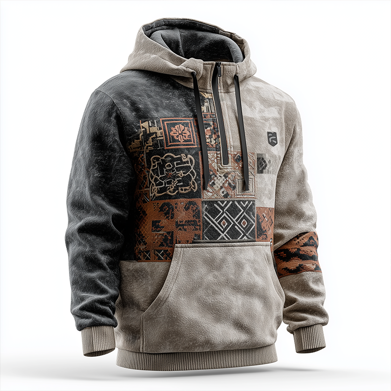 Men's Winter Fashion Polar Fleece Printed Half-Zip Hooded Sweatshirt MTA2783J7P