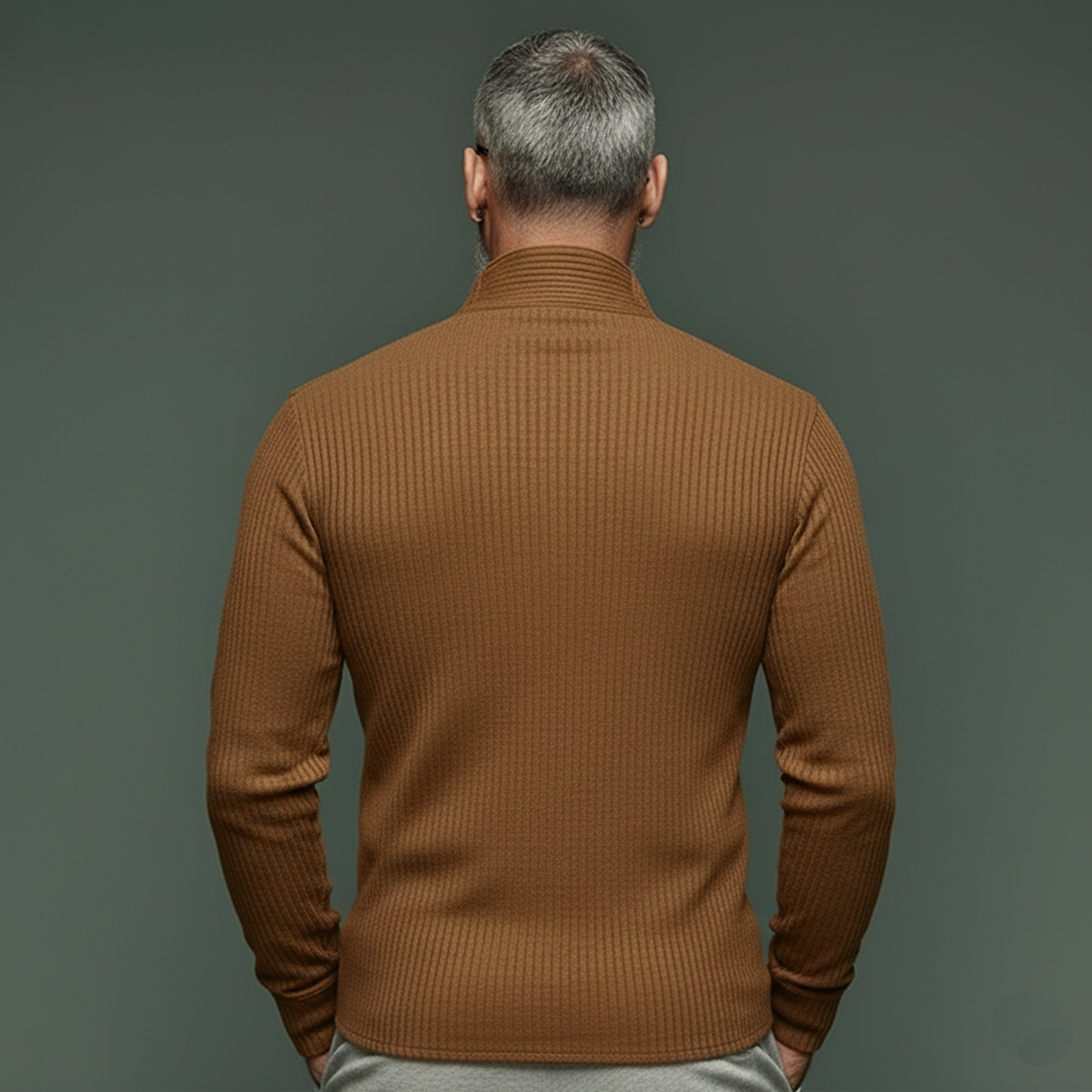 Men's Classic Casual Rugged Style Stand-collar Ribbed Long-sleeved Shirt MTA2368L9K