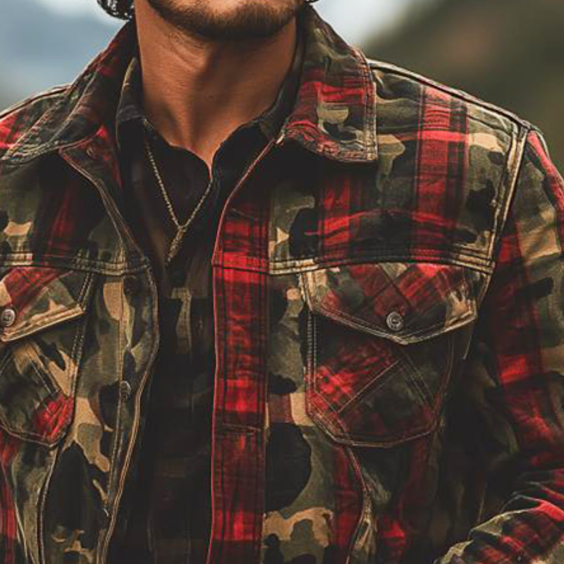 Men's Retro Casual Camouflage Plaid Print Lapel Jacket MTA1834H2TO