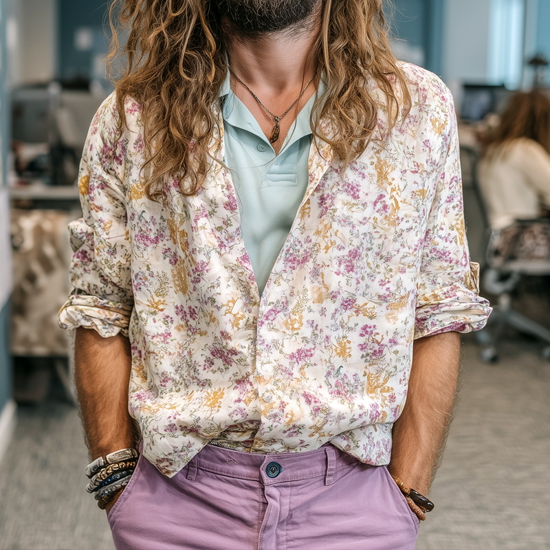 Men's Floral Print Lapel Long Sleeve Shirt MTA1070G7Z