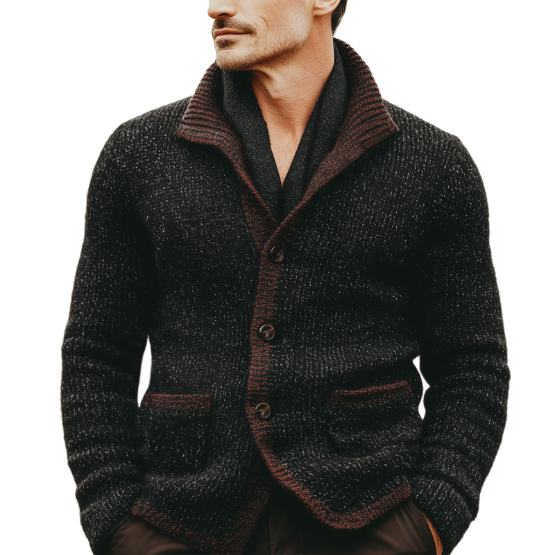 Men's Vintage Stand-collar Color-block Button-up Knitted Cardigan MTA2917K4U