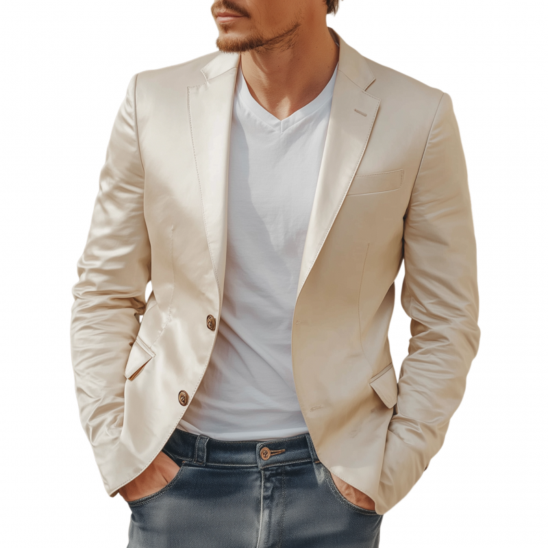 Men's Casual Elegant Solid Color Satin Notch Lapel Single Breasted Slim Fit Blazer MTA2862G8M