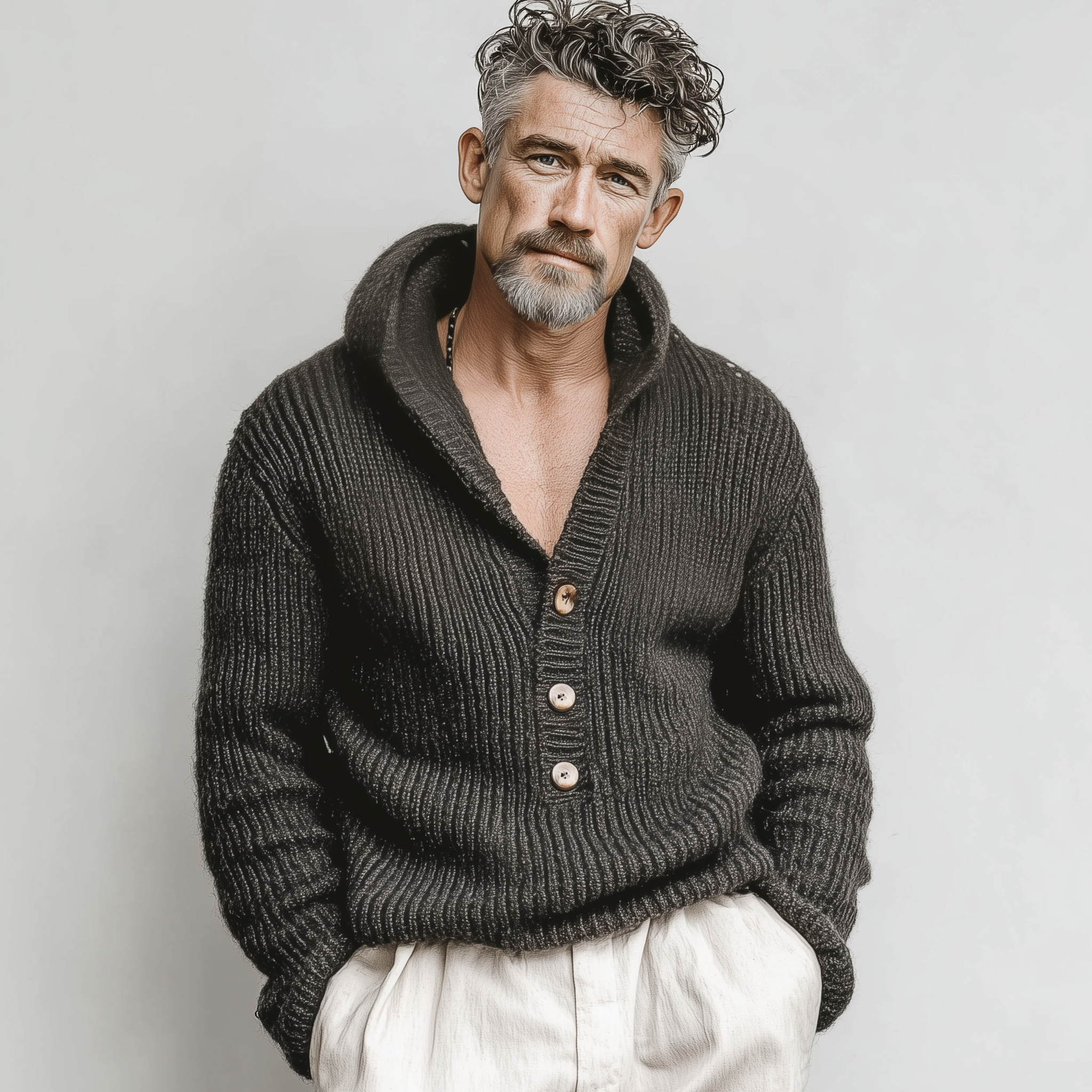 Men's Classic Casual Hooded Henley Collar Loose Sweater MTA2832I6K