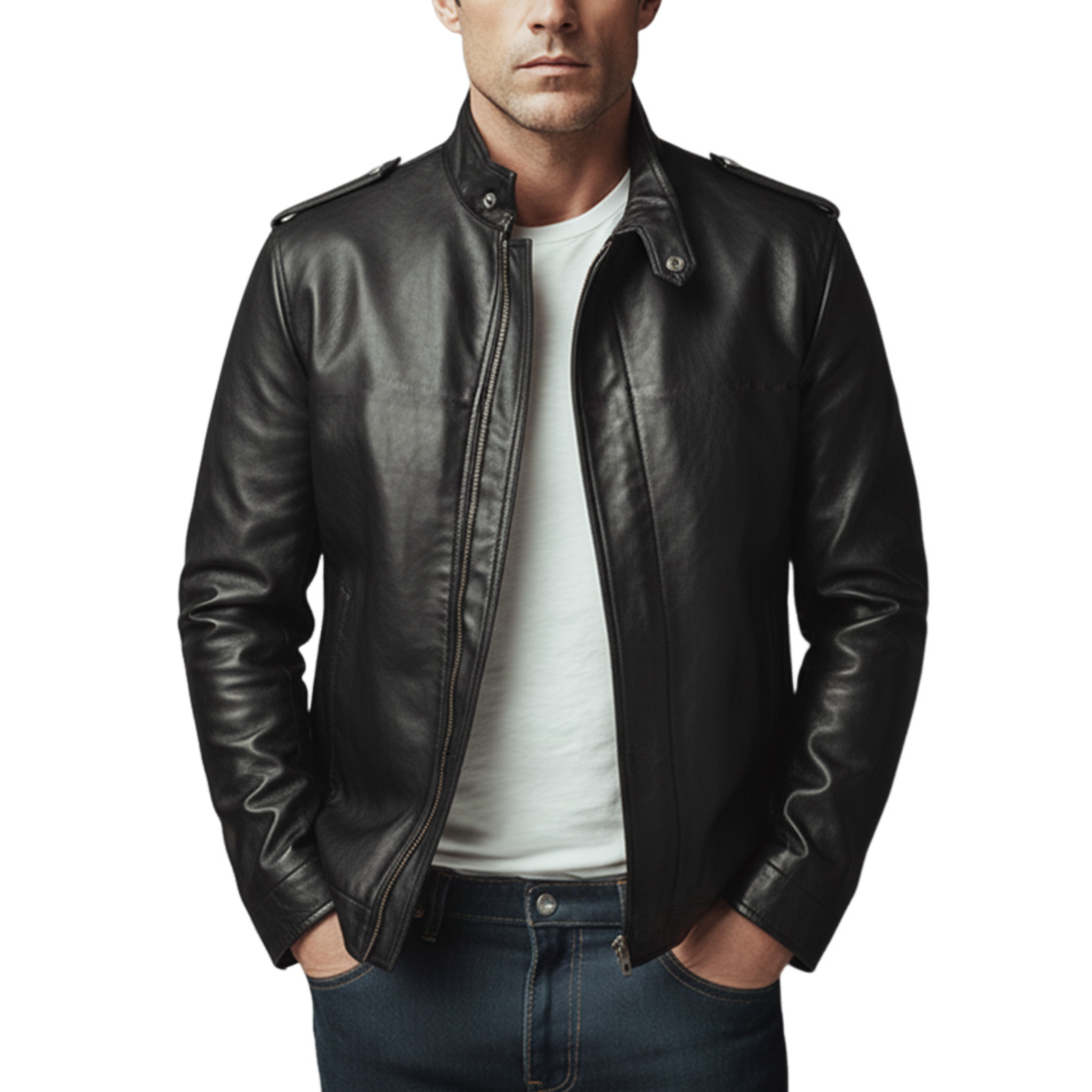 Men's Classic Casual Stand-up Lapel Zipper PU Leather Jacket MTA1593J3K
