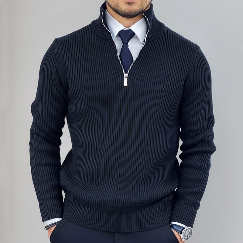 Men's Classic Business Quarter Zip Stand Collar Knit Sweater MTA1696J1U