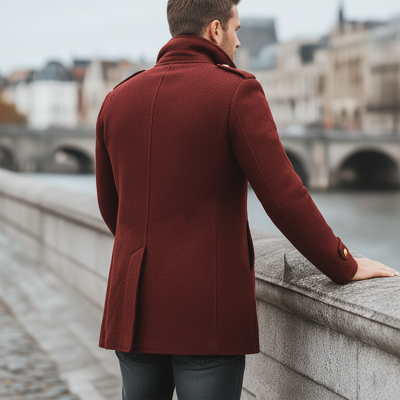 Men's Retro Dark Red Double-Breasted Faux Wool Short Coat MTA1537K9U