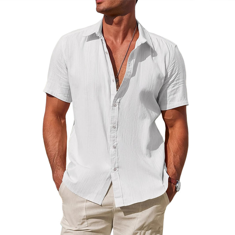 Men's Solid Color Casual Short Sleeve Lapel Resort Shirt MTA0671E0X