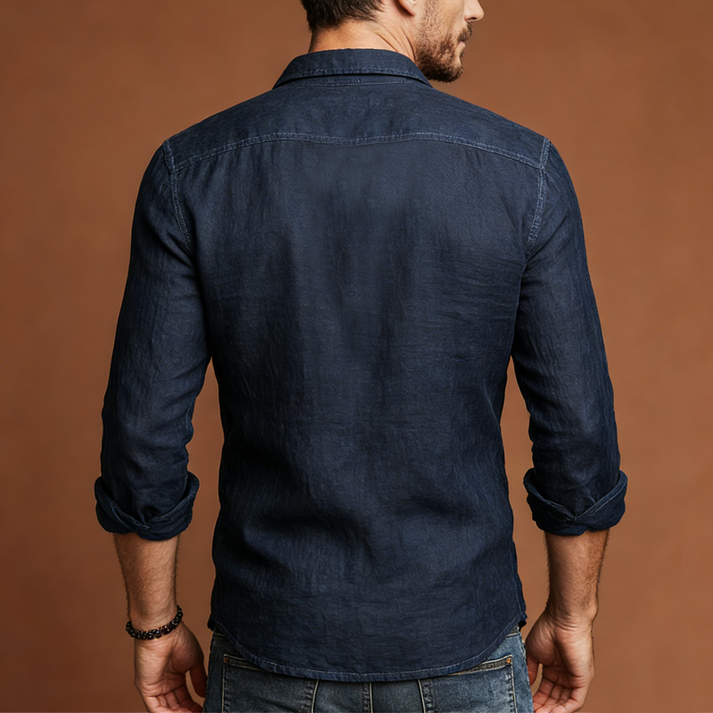 Men's Basic Versatile Navy Blue 100% Cotton Long-sleeved Shirt MTZ1779A6U