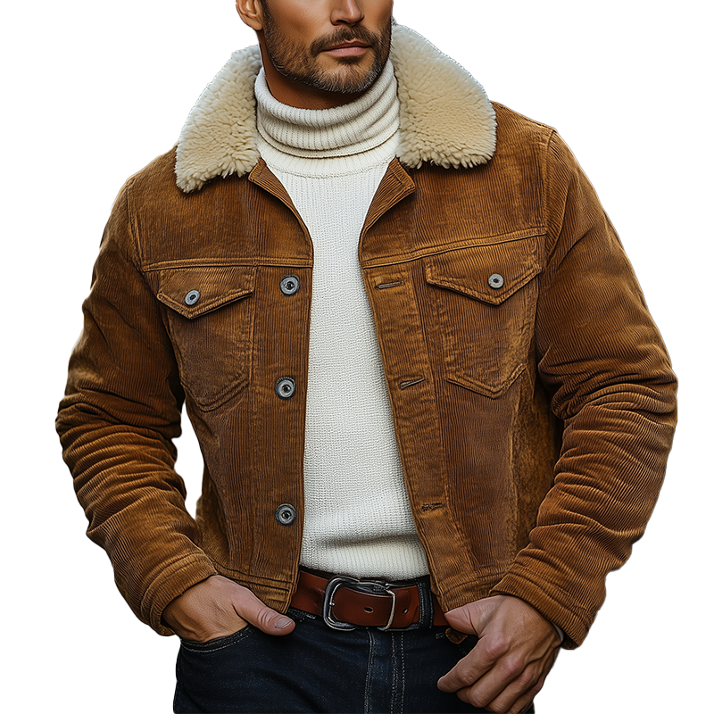 Men's Winter Retro Corduroy Jacket With Detachable Fur Collar MTA0193K5P