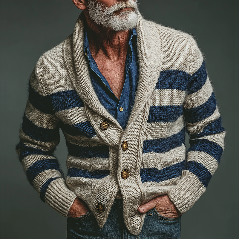 Men's Retro Casual Striped Knitted Colorblock Sweater Button Cardigan MTA1688J3TO