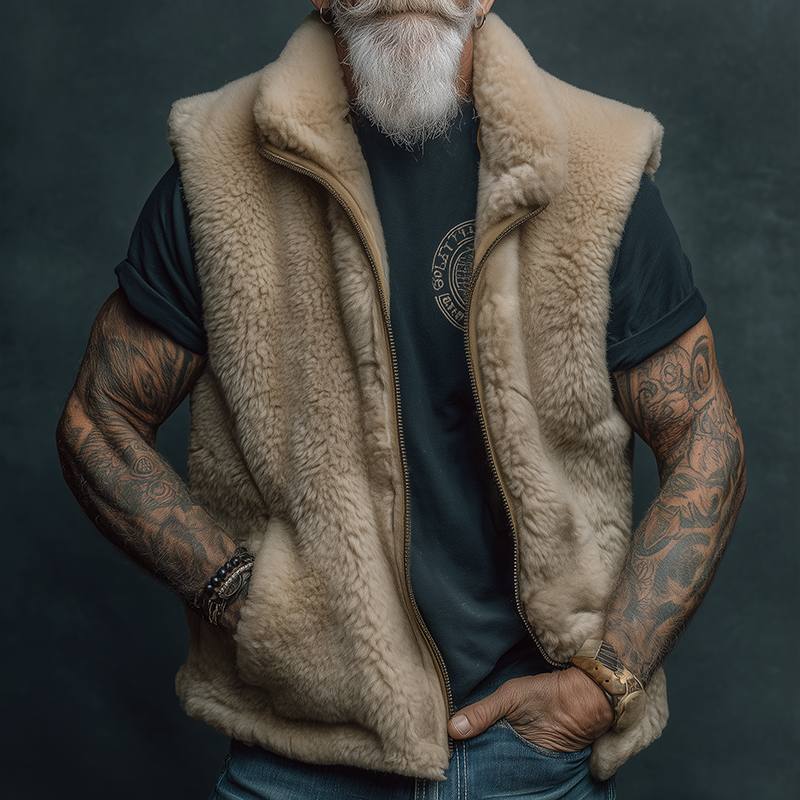 Men's Retro Casual Street Style Plush Warm Zipper Vest MTA1606I5TO