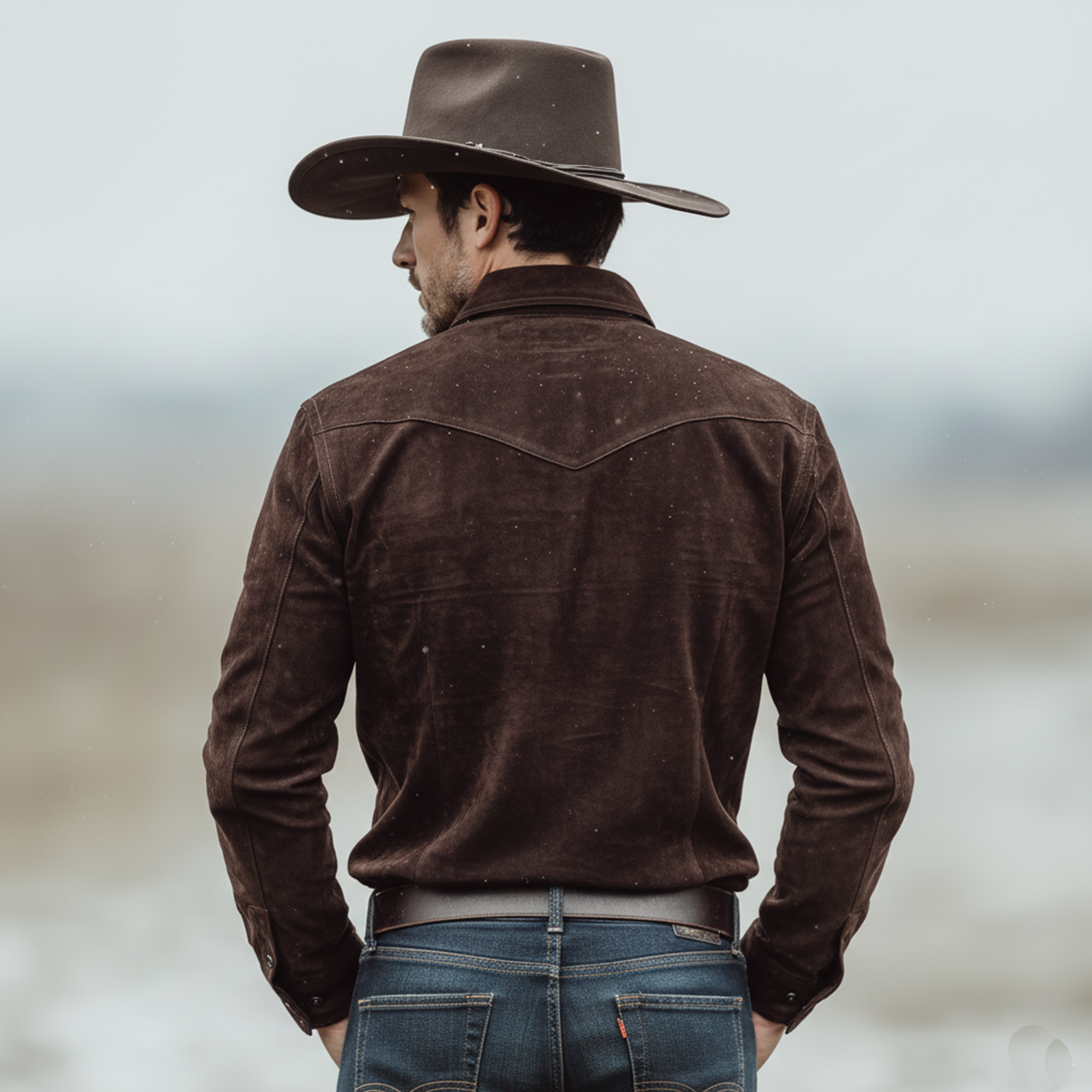 Men's Classic Retro Western Style Faux Suede Long-sleeved Shirt MTA1725K7K