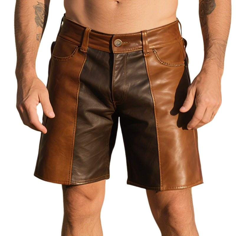 Men's Retro Western Cowboy Style Ranch Classic Leather Shorts MTA1311E6TO