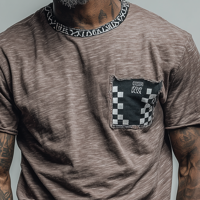 Men's Loose Round Neck Plaid Short Sleeve T-Shirt MTA1940F8X