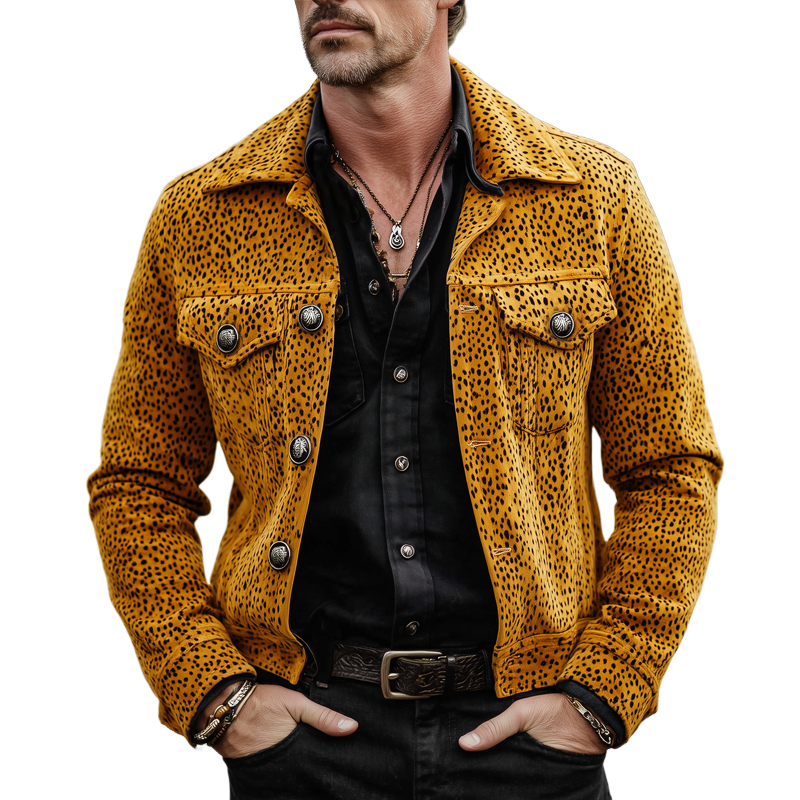 Men's Spring/Autumn Vintage Print Suede Button Jacket MTA2172H9U