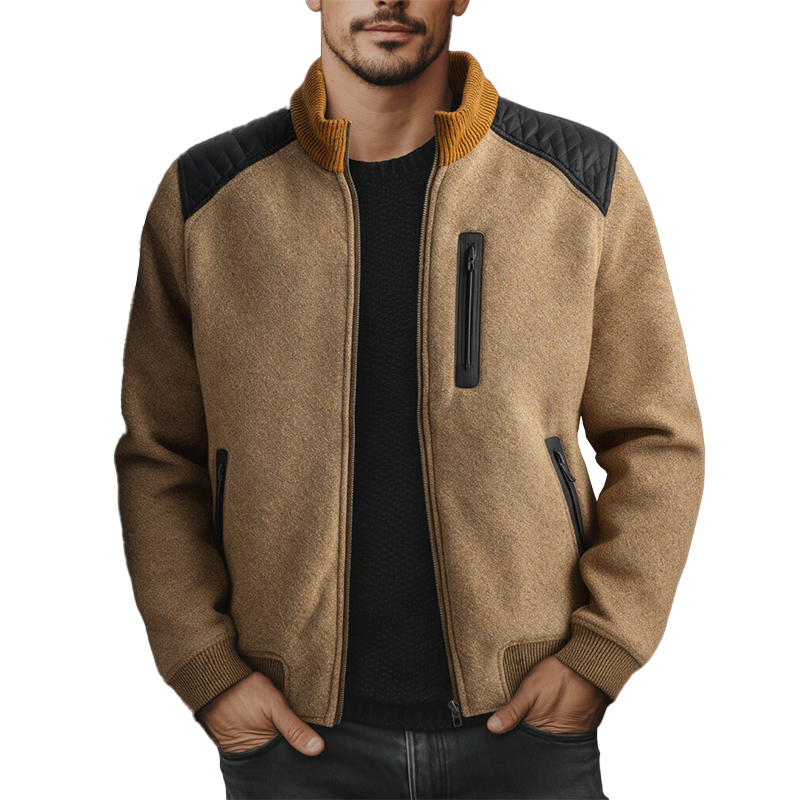 Men's Winter Retro Faux Wool PU Patch Warm Jacket MTA2264J2P