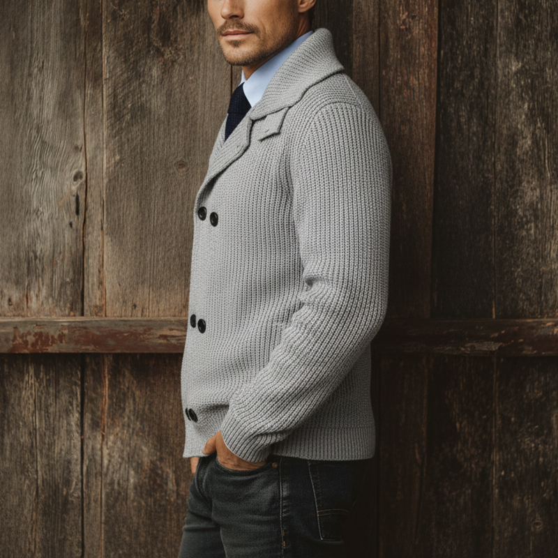 Men's Autumn And Winter Fashion Double-breasted Lapel Cotton Yarn Knitted Sweater MTA2808I5P