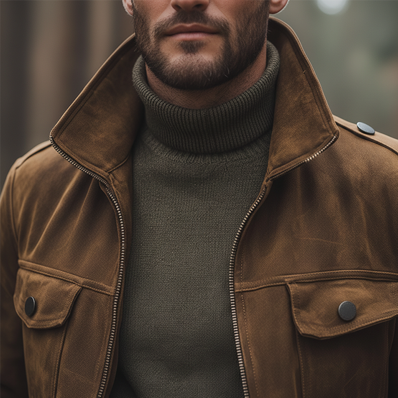 Men's Winter Retro Faux Suede Multi-Pocket Stand Collar Jacket MTA2743K3P