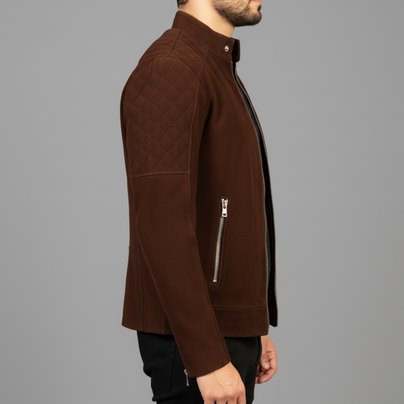 Men's Vintage Brown Snap Collar Suede Zip-Up Jacket MTA1153J0U
