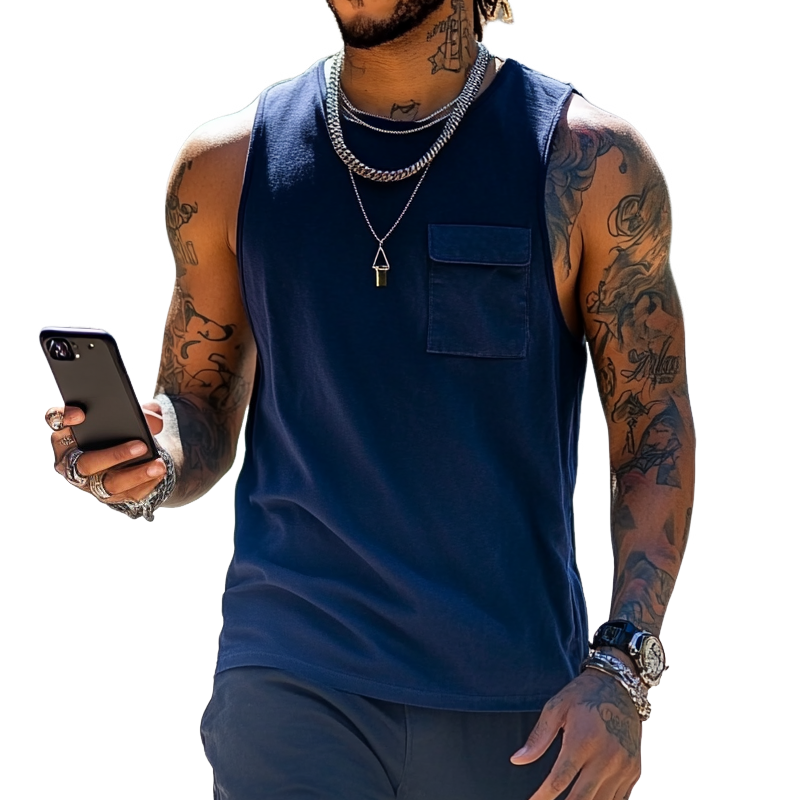 Men's Fashion Round Neck Sleeveless Flap Pocket Tank Top MTA1623E6Z