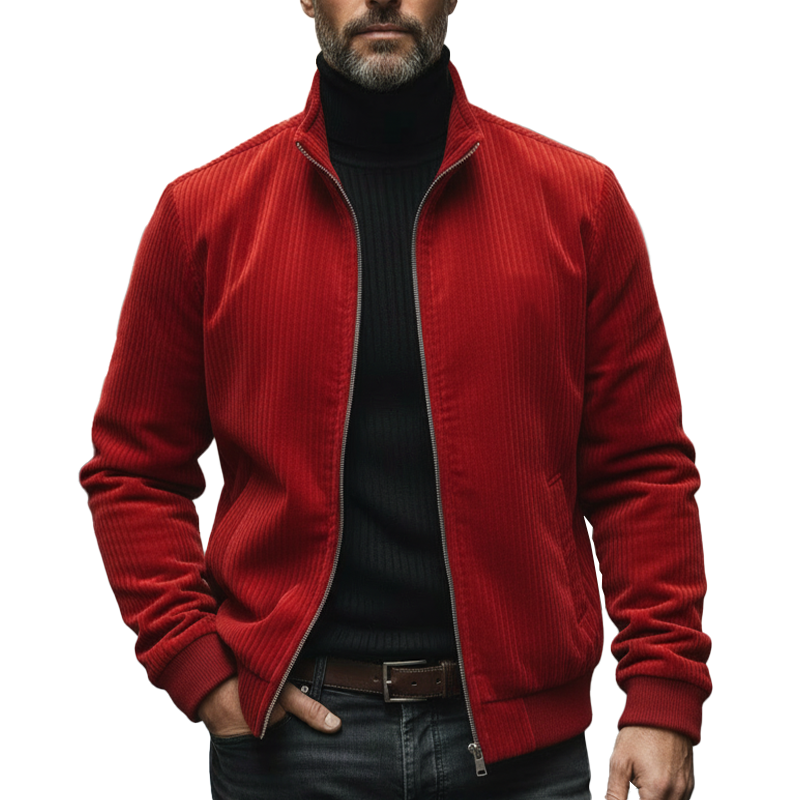 Men's Winter Vintage Solid Color Corduroy Zip-up Jacket MTA1771L6P