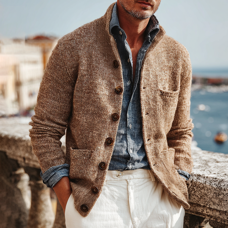 Men's Knitted Stand Collar Single Breasted Multi-pocket Casual Cardigan MTA1507I3Z