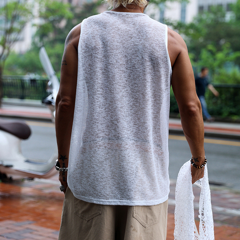 Men's Solid Color Lace Sleeveless Two Piece Tank Top (Including Two Pieces)MTA3044F8X