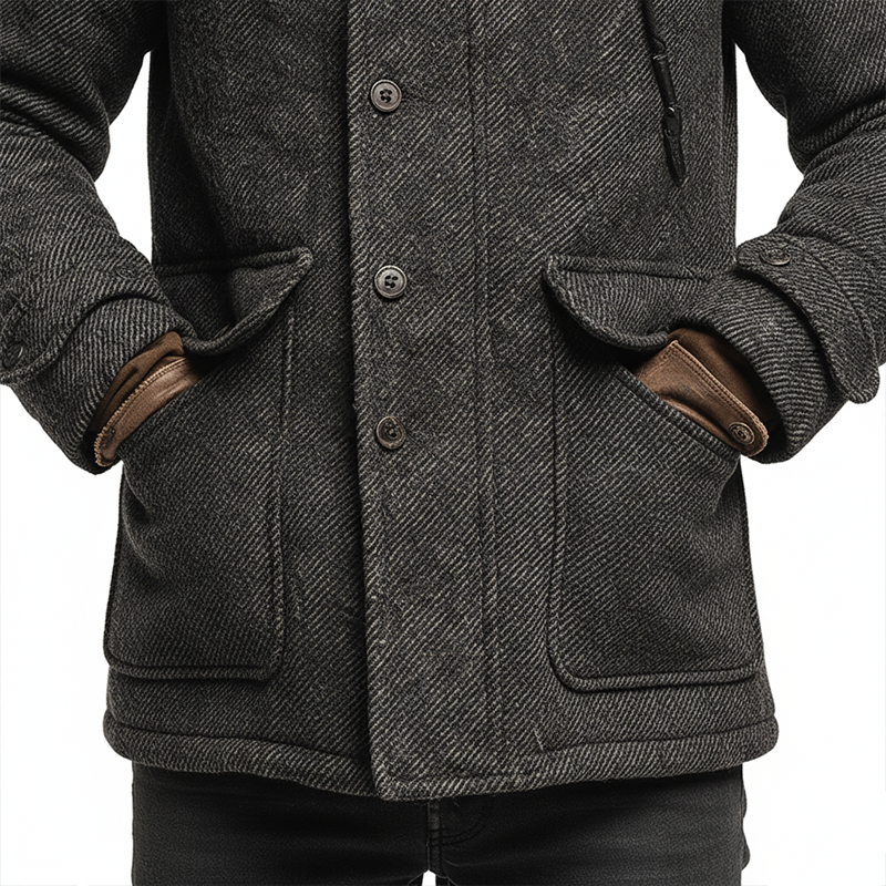 Men's Retro Twill Faux Wool Fleece Lined Overcoat MTA2892J9P