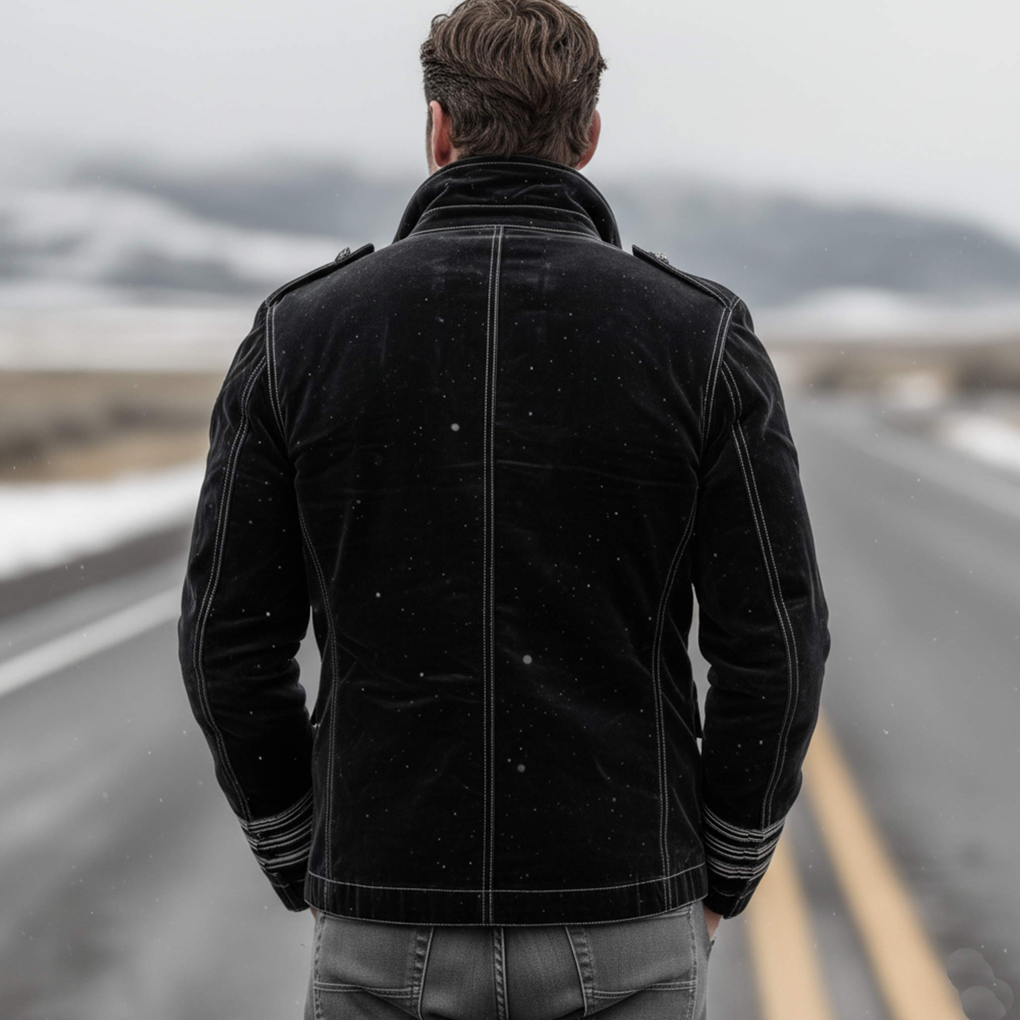 Men's Classic Retro Western Style Stand-up Collar Multi-pocket Faux Velvet Jacket MTA1400K4K