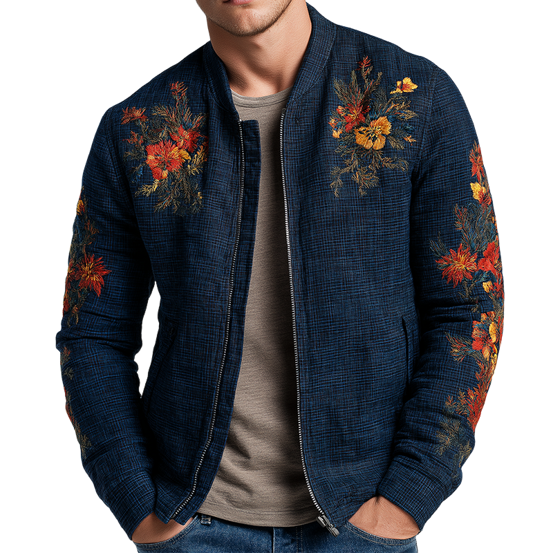 Men's Retro Casual Plaid Embroidered Zipper Baseball Jacket MTA2504G1TO