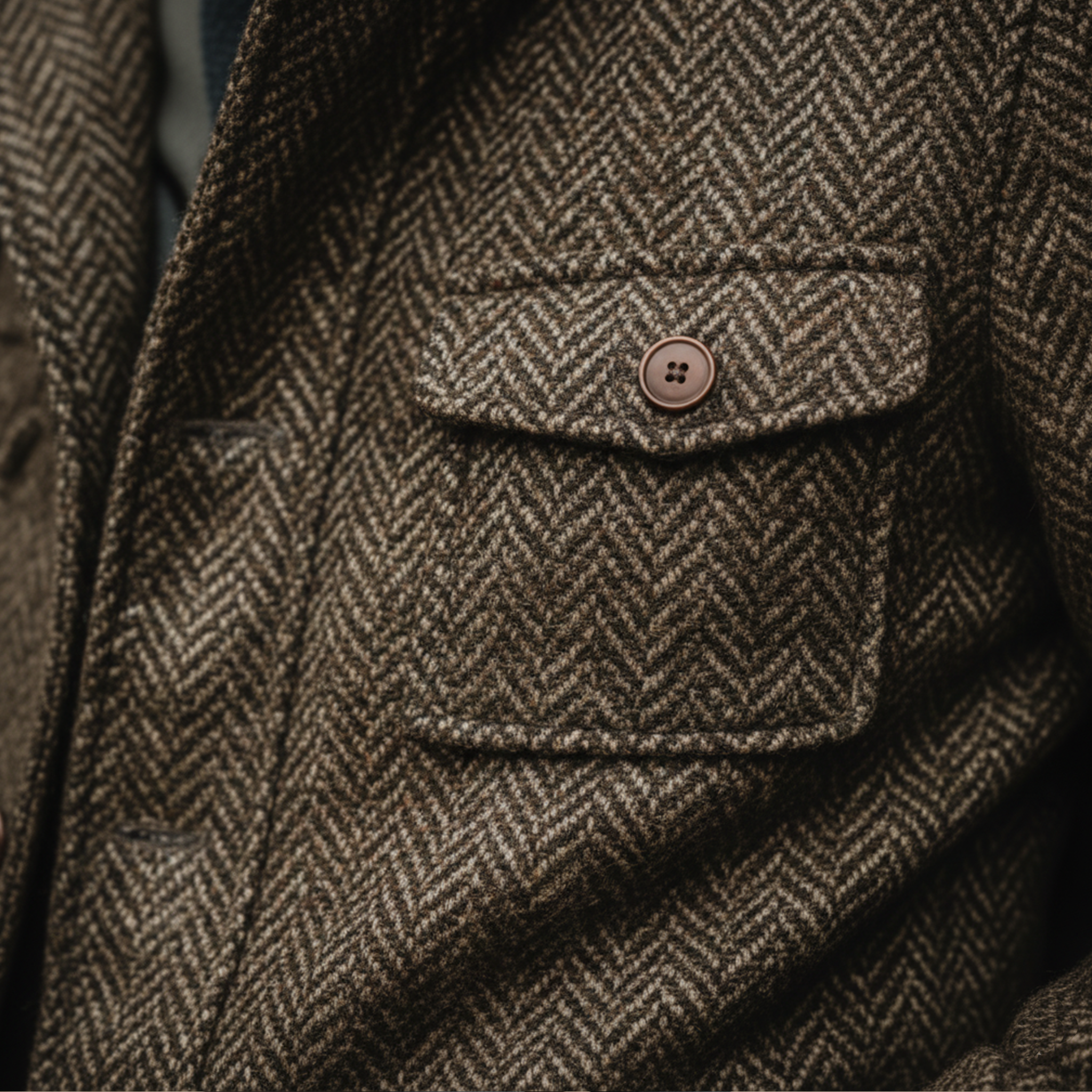 Men's Classic Retro Stand Collar Hooded Multi-pocket Faux Herringbone Wool Jacket MTA2914I3K