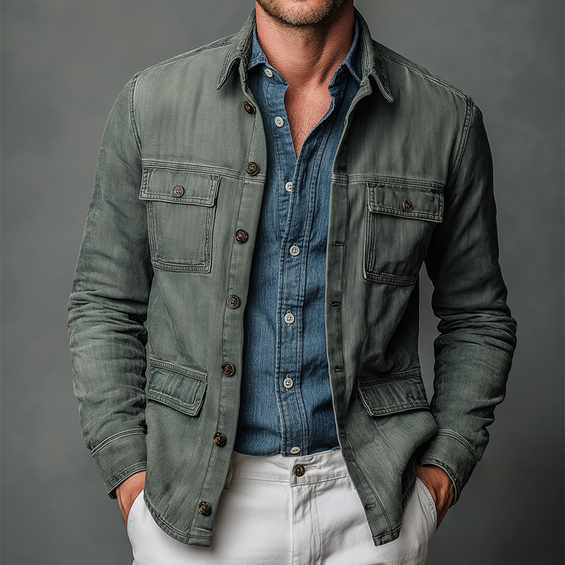 Men's Retro Casual Pure Cotton Washed Lapel Shirt Jacket MTA0189L6TO