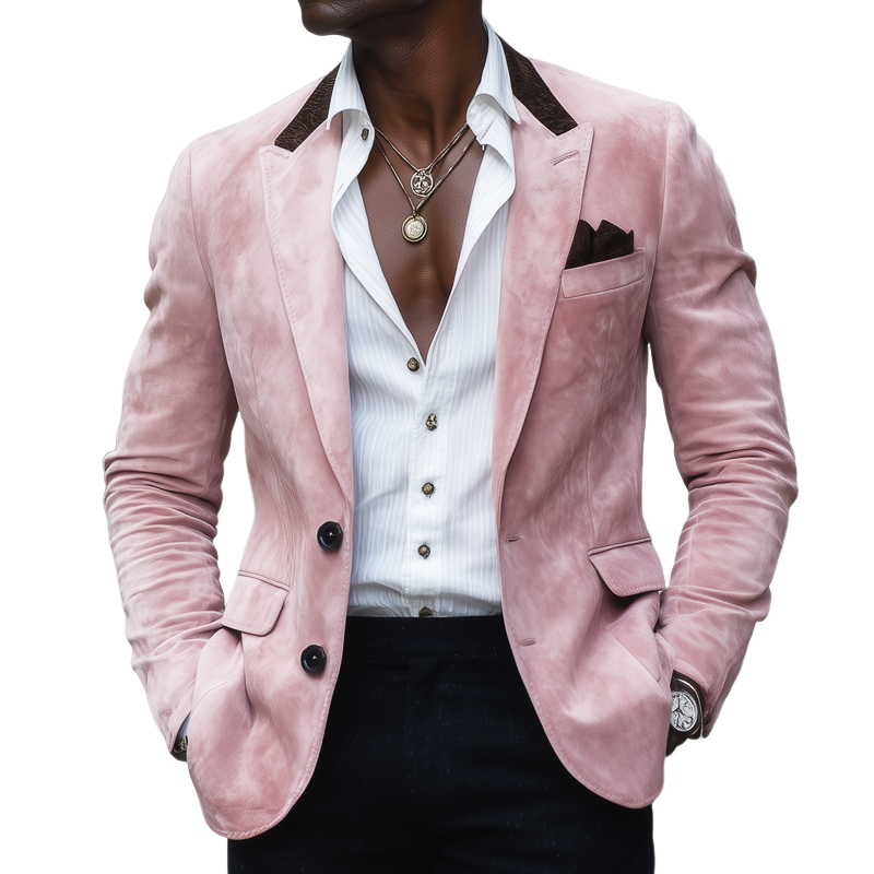Men's Vintage Pink Suede Two-Button Blazer MTA2277H3U
